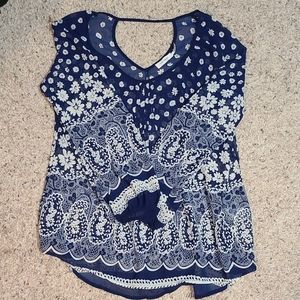 Navy flower patterned top
